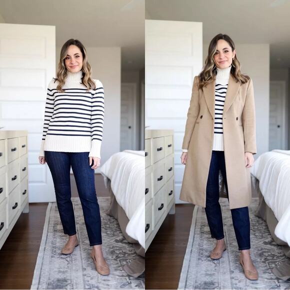 J.CREW Cotton Turtleneck Sweater in Stripe Ivory White & Black Oversized XS NEW - Picture 8 of 14